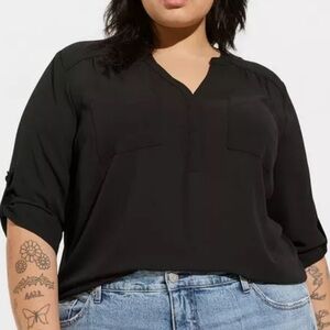 Torrid Harper 3/4 Sleeve Pullover Blouse Black Plus Size 1X